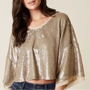 Free People Gold Sequin Top